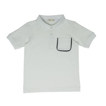 Crew Basics White Piped Pocket Polo 