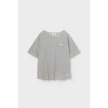 My Little Cozmo Organic slub striped t- shirt navy
