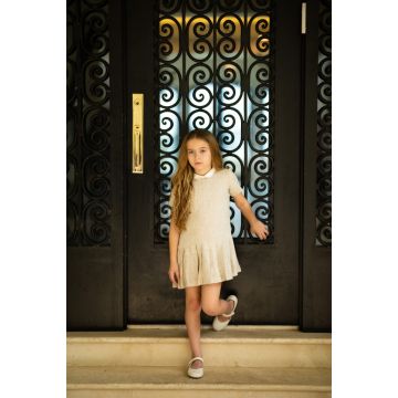 Coco Blanc Drop Pleat Dress Sand Linen