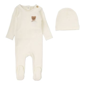 Lilette Bear Applique Footie Set