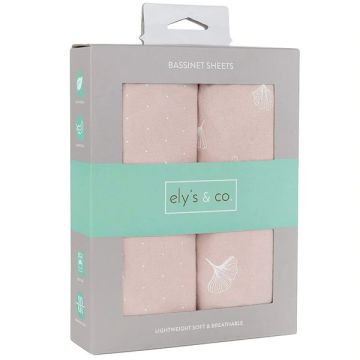 Ely's & Co Ginkgo Leaf with white print Bassinet Sheets Set - Pink