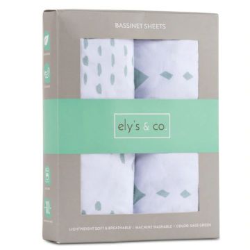 Ely's & Co Bassinet Sheet Set Cotton 2 Pack - Diamond Set Sage