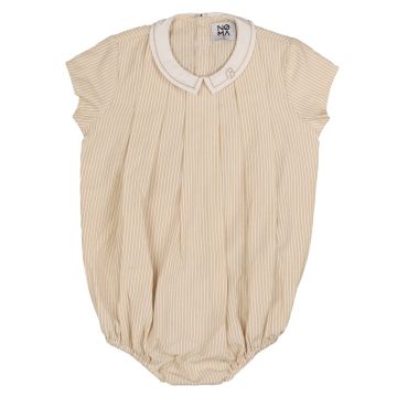 Belati STRIPED ROMPER WITH EMBROIDERED COLLAR Sand