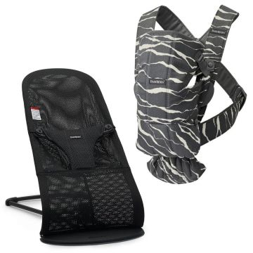 BabyBjörn Bouncer Bliss + Baby Carrier Mini Bundle - Black Mesh / Landscape