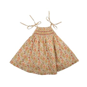 Belati SHOULDER TIE SPAGHETTI STRAPS DRESS WITH TRIPLE COLORS EMBROIDERED SMOCK Coral