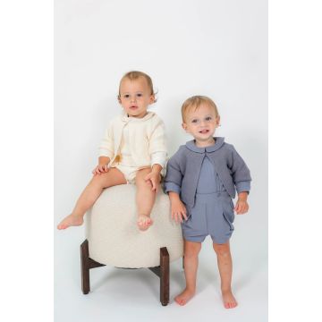 Space Grey Boys Wool 3 PC Set With Knit Cardigan