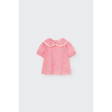 My Little Cozmo Organic slub striped baby t-shirt Neon Coral