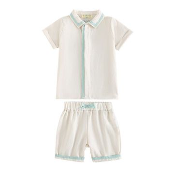 RetroKid Bennet Baby Boy Button Up Set Cream/Blue