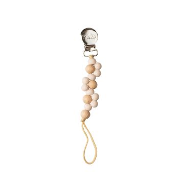 Picky Baby Silicone and Wood Braided Pacie Clip Lt Beige
