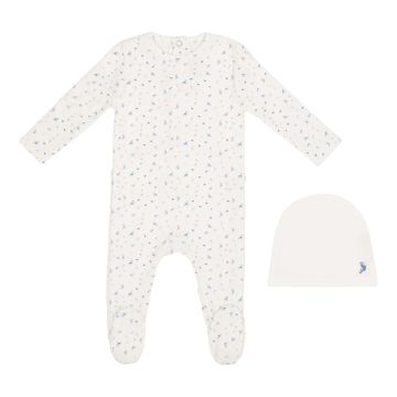 Mini Label White Bird Over Print -Boys Footie and Hat