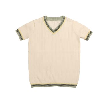 Belati TEXTURED V NECK KNIT WITH TRIPLE COLOR TRIM DETAIL Green