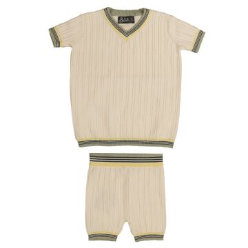 Belati TEXTURED V NECK KNIT SET WITH TRIPLE COLOR TRIM DETAIL Green