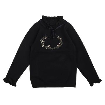 Belati Knit Shell with Embroidered Crest and Neck Ribbon