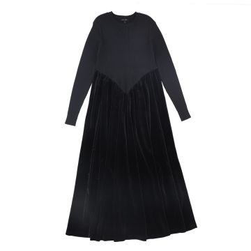 Bamboo Basque Waist Knit Velour Maxi Dress 