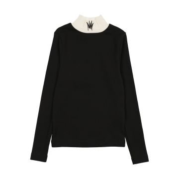 Ann of Nan Black Flocking Mock Neck