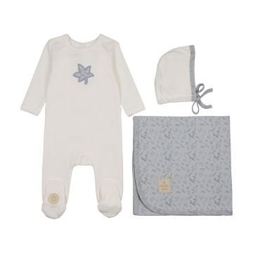 Mon Tresor Blooming Leaf Layette Set Ivory/Blue