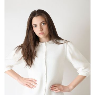 Joelle Linen Peter Pan Puff Sleeve Blouse White