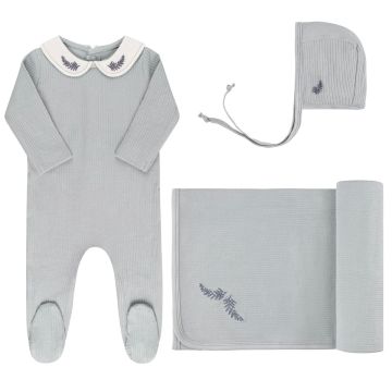 Ely's and Co Organic Embroidered Collar Collection Blue Leaf Standard 3 Pc Set