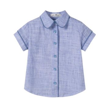 Nou Nelle Blue Linen Piped Shirt
