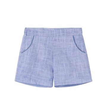 Nou Nelle Blue Linen Piped Shorts