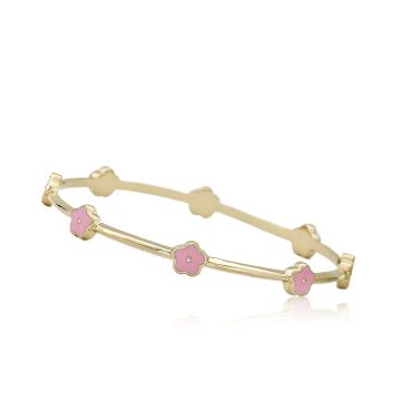 Vermeil Pink Enamel Flowers Thin Bangle