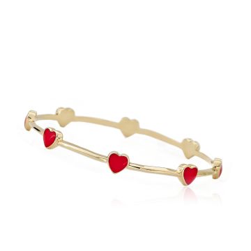 Twin Stars Stackable 14k GOld Plated Red Enamel Hearts Thin Bangle