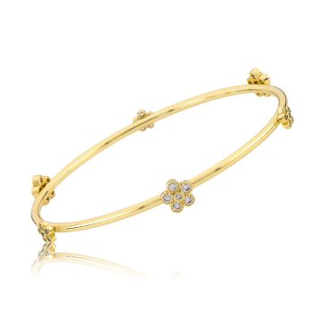 Twin Stars 14K Gold Plated Bangle With Cz Flowers