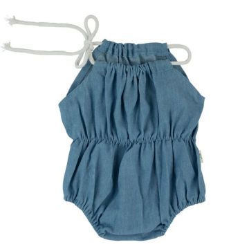 Bondoux Terry & Denim Romper-Blue/White string