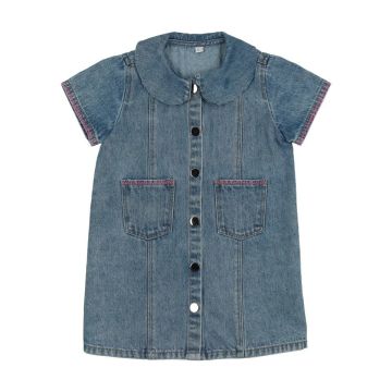 Bonjoy Denim Stitch Short Sleeve Dress Pink