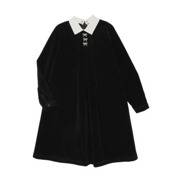 Bopop Black Velvet White Collar Dress