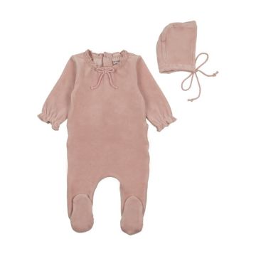 Bee&Dee Bow Neck Velour Footie with Bonnet
