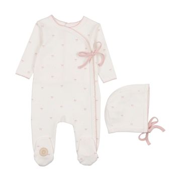 Mon Tresor Bow Wrap Footie and Hat Set Ivory