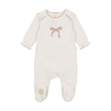 Mon Tresor Bows and Kisses Footie Ivory/Pink