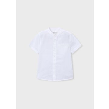 Mayoral S/S Linen Mao Collar Shirt White