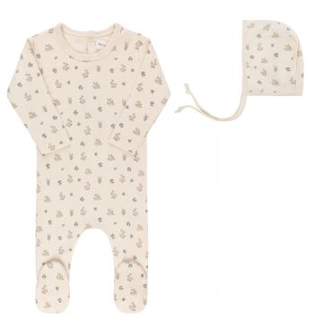 Ely's and Co Garden Floral Print Collection Ivory Boy Footie + Bonnet