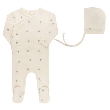 Ely's and Co Embroidered Collection Ivory Berry Footie + Bonnet