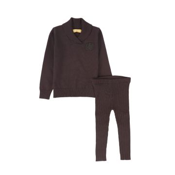 Le Bourdon Wrap Neck Sweater Leggings set Brown