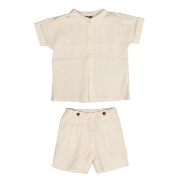 Belati BOXY COLLARED SHIRT WITH HORIZONTAL CUT AND SHORTS SET White