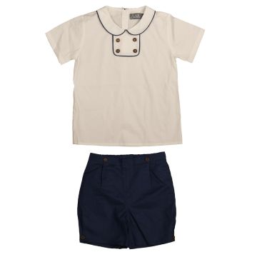 Belati CONTRAST BINDING PETER PAN COLLAR AND BIB SHIRT AND SHORTS SET