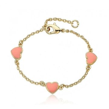 Twin Stars 14k gold plated 3 enamel pink hearts bracelet 