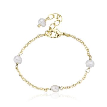 LMTS 14k Gold Plated LITTLE MISS FLOWER GIRL Pearl & Turquoise Station Bracelet