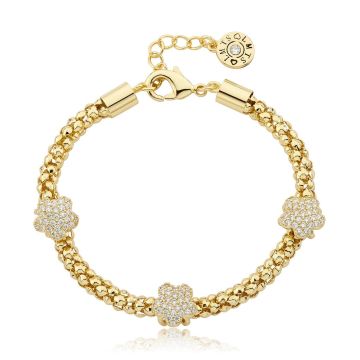 Twin Stars Gold Plated Mesh rope 3cz Slide Flowers Bracelet
