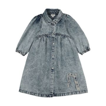 Bonjoy Blue Denim Jean Patch 3/4 Sleeves Dress