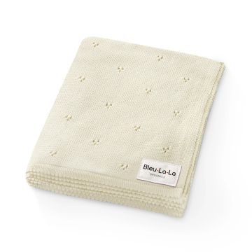 Bleu La La Organic Pointelle Knit Blanket Butter Cream