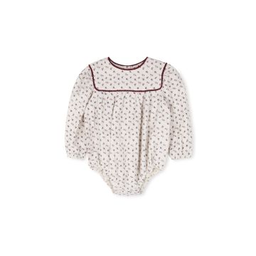 One Child Floral Printed Piping Square Detail Romper Floral