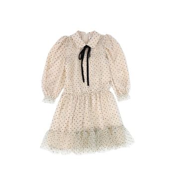 Lilou Velvet Dotted Tulle Dress Ivory