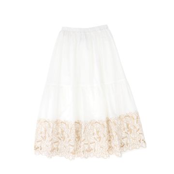 Bamboo Lace Embroidered Tiered Skirt White/Tan