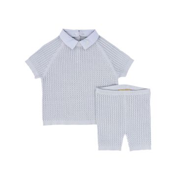 Le Bourdon Cable Knit Shorts Set Light Blue