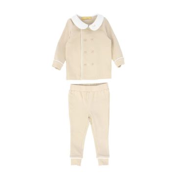 Le Bourdon Piped Double Breasted Sleepwear Set Tan