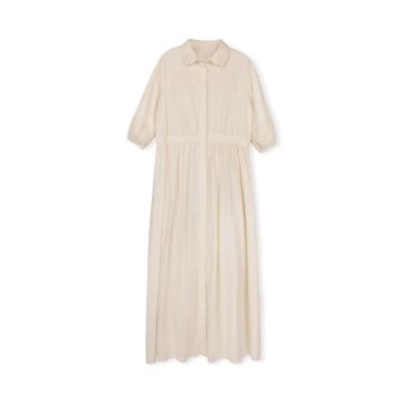 Minimal Linen Big Flower Shirt Dress Cream